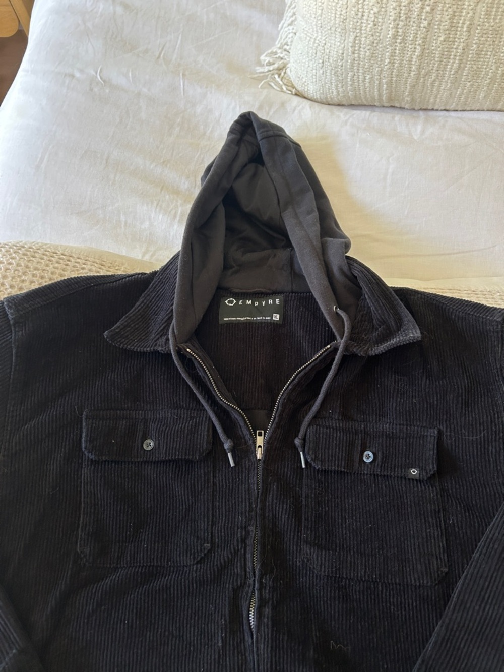 Empyre Black Corduroy Hooded Zip Jacket